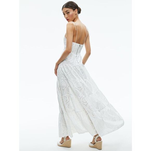 ALICE + OLIVIA SHANTELLA TIERED BUTTON FRONT MAXI DRESS SIZE US6 $595 - Picture 3 of 12